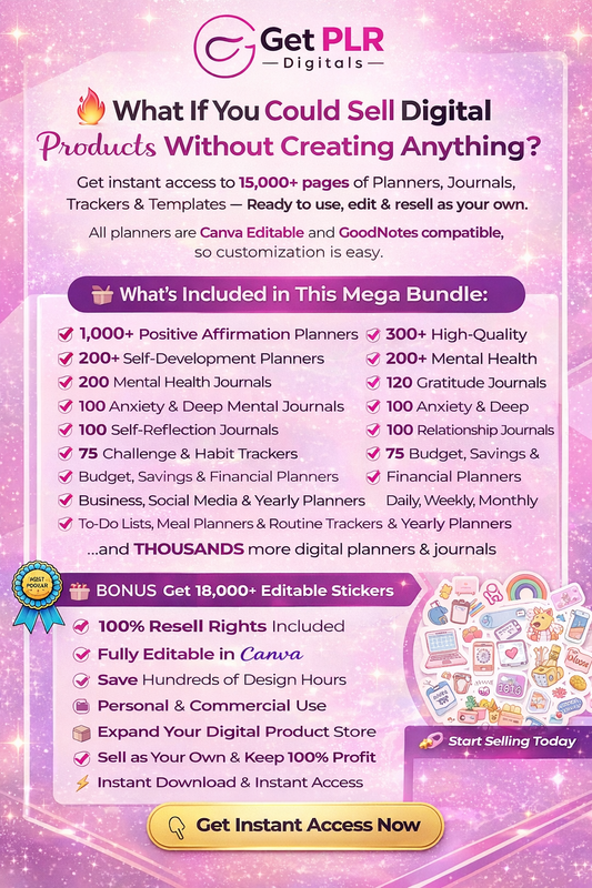 15,000+ Pages PLR Planners, Journals, Trackers + 8,000 Bonus Digital Stickers! | Mega Template Bundle with Resell Rights (Limited-Time Offer!)