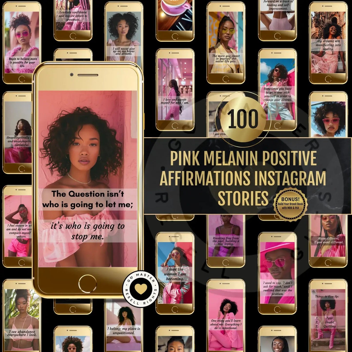100 Pink Melanin Instagram Stories + Editable Templates (with Resell Rights)